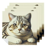 WYYP Cute Cat Cloth Napkin Reusable Polyester Gift for Mother's Day 2 PCS