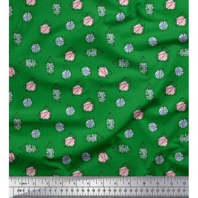 Soimoi Green Viscose Chiffon Fabric Crystals Floral Decor Fabric Printed Yard 42 Inch Wide