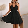 thumbnail image 7 of ClodeEU Womens V Neck Crisscross Backless Dresses ,Tie Back Sleeveless Ruffle Hem Flowy Swing A-Line Summer Mini Dress Black,Womens Plus XL, 7 of 7