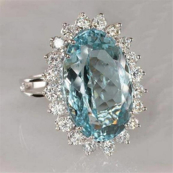 Harry Chad Enterprises 62294 Solitaire with Accent 7.50 CT Aquamarine & Diamonds Ring, 14K Gold - Size 6.5