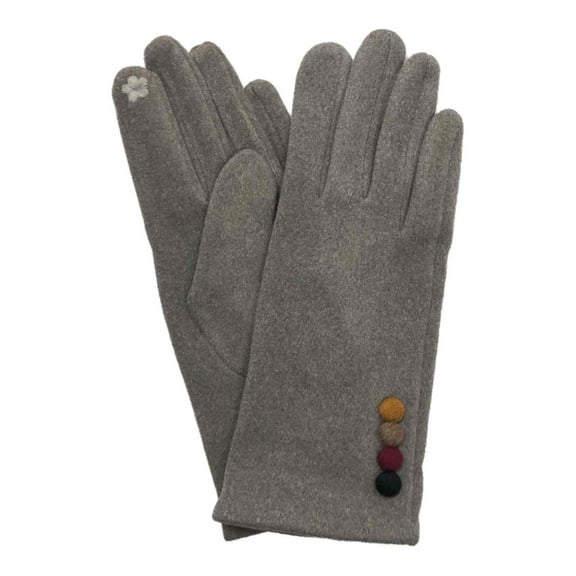 Womens Gray Faux Suede Button Stretch Fit Texting & Tech Touchscreen Gloves