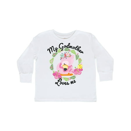 

Inktastic Baby Flamingo My Godmother Loves Me in Flower Wreath Gift Toddler Boy or Toddler Girl Long Sleeve T-Shirt