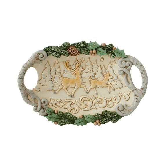Enesco Jim Shore Heartwood Creek Woodland Tray with Deer Scene, 1.77 Inch, Multicolor