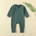 thumbnail image 2 of Newborn Boys Girls Clothes Infant Baby Romper Cotton Ribbed Knit Long Sleeve Front Zip Up Jumpsuit Onesie (12-18 Monthss, Green), 2 of 7