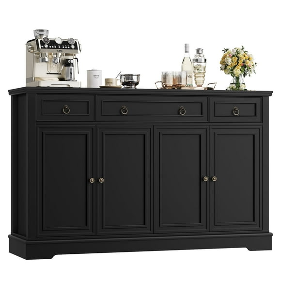 Homfa Buffet avec Tiroirs, Bahut de 53,5 Po L Armoire de Rangement avec Tablette Réglable pour Cuisine Salle à Manger, Noir