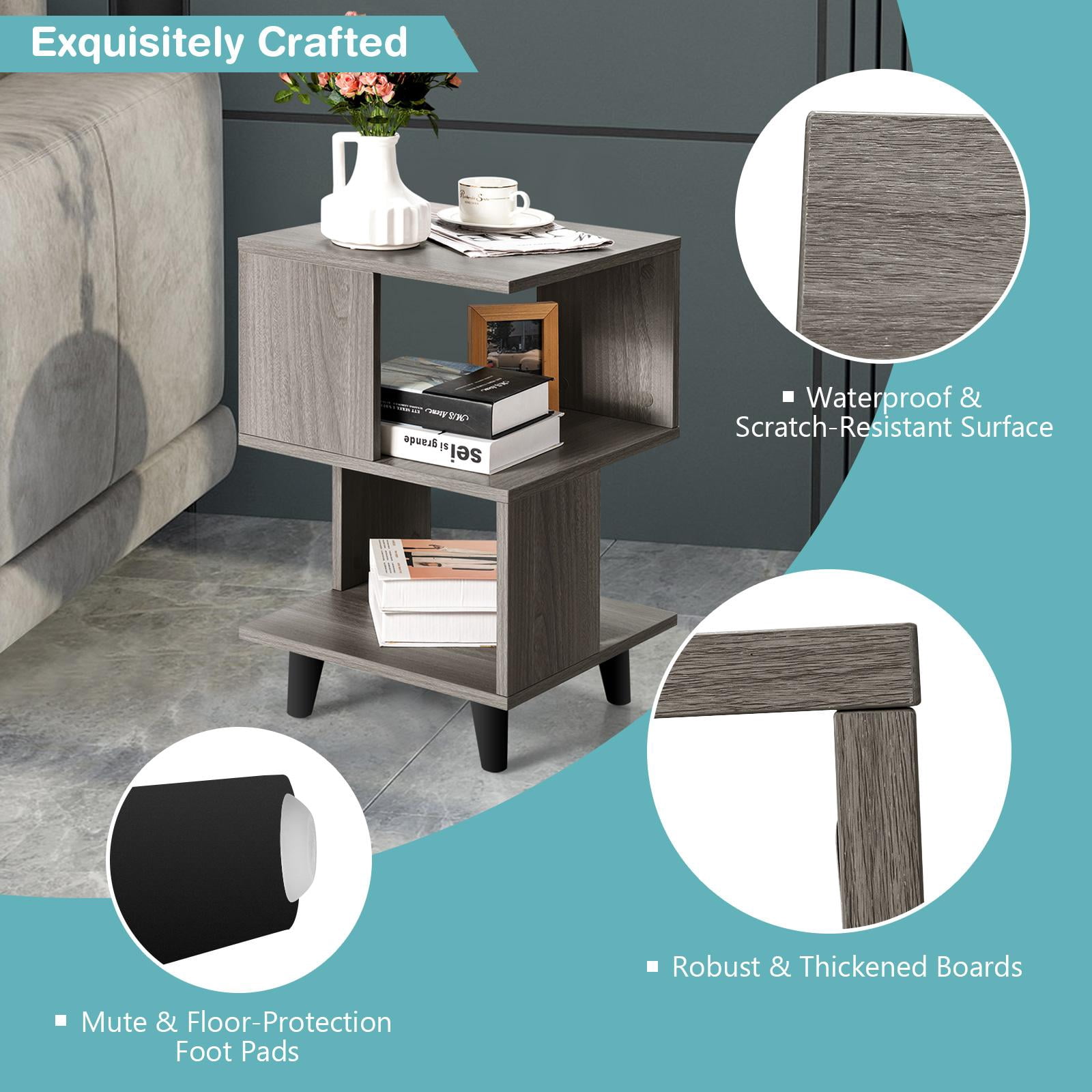 Giantex Set of 2 End Table, Accent Sofa Wood Nightstand, Small Bookcas w/Open Storage Shelves