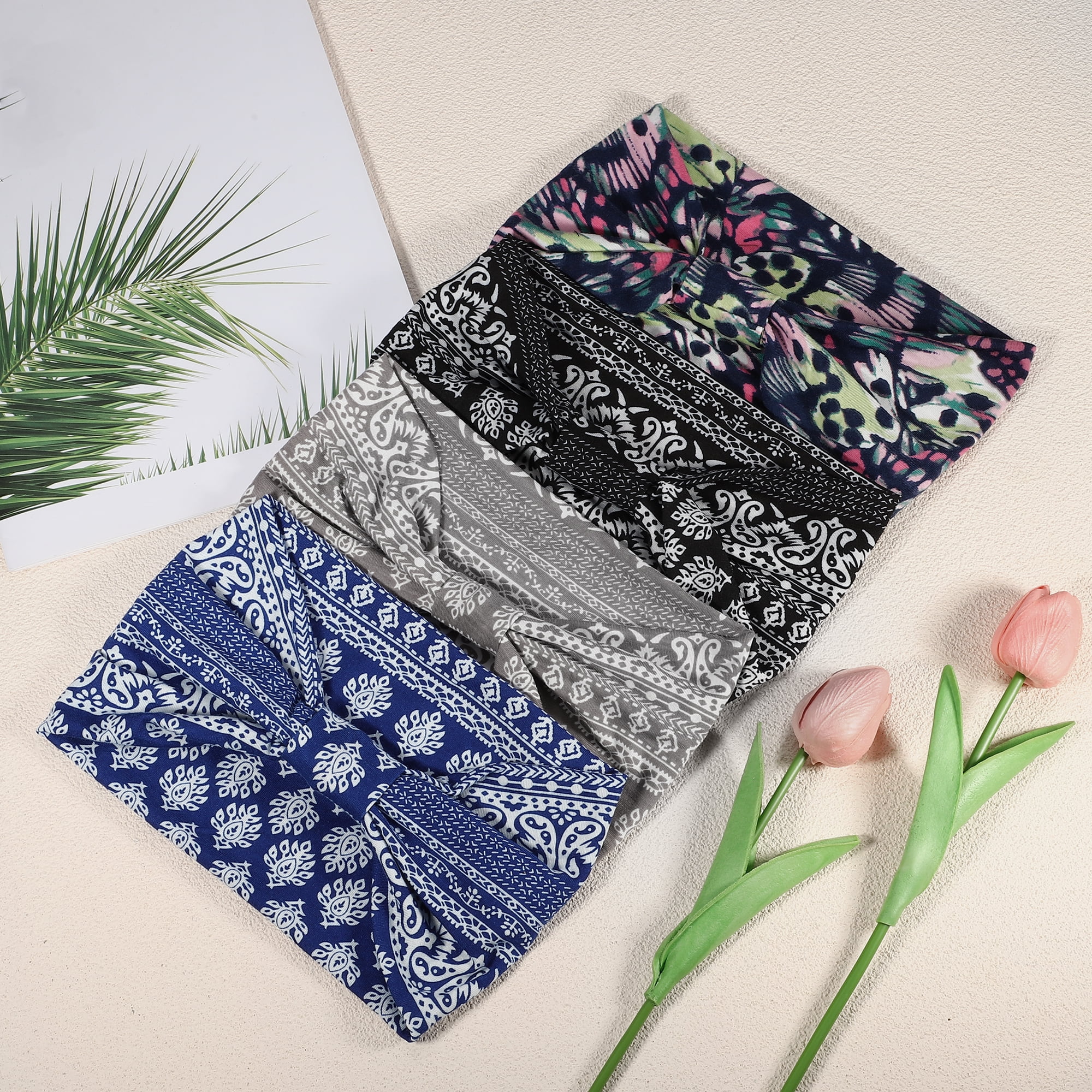 Unique Bargains Bohemia Printed Wide-side Knotted Headwrap 4pcs