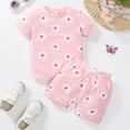 thumbnail image 2 of Ymyiu Cute Summer Outfits for Kids Toddler Baby Girl Clothes Short Sleeve T-Shirt Top + Shorts Outfits 2Pcs Set 12 Months(Pink, 12 Months), 2 of 7