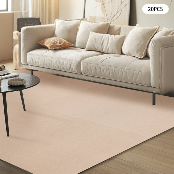 Self Adhesive Floor Tiles Set of 20, 3.5mm Thickness, Noise Insulation, Scratch Protection, Non-Slip TPR Bottom, Beige-Camel Color, Easy to Install and Clean