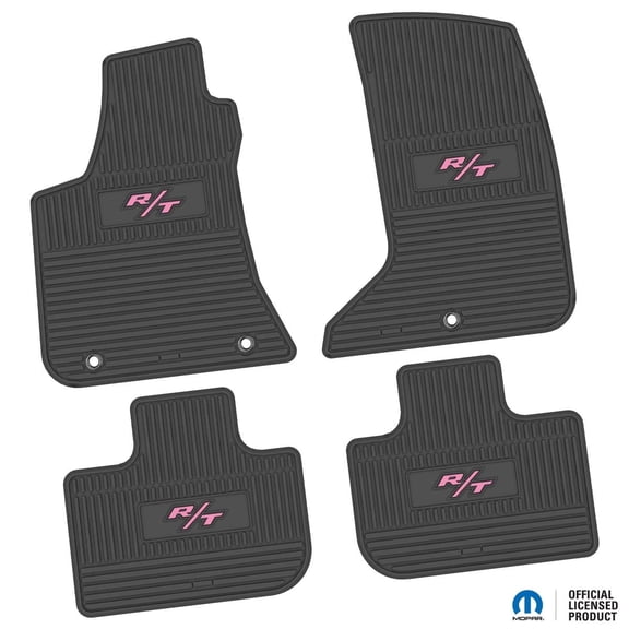 Charger Floor Mats 11-24 Dodge Charger AWD 4 Piece Custom Vintage Scene w/ R/T (2008-2014) Insert - Black w/ Pink Insert FlexTread