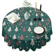 Dark Green Christmas Tree Pattern Round Tablecloth 60"x60",Wrinkle Wipeable Table Cloth for Kitchen Dining Room Picnic Patio Party
