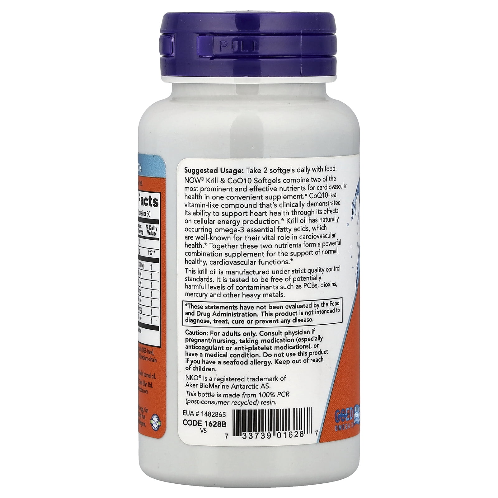 NOW Foods Supplements, Krill  CoQ10, Phospholipid-Bound Omega-3, Heart Support*, 60 Softgels