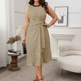 thumbnail image 2 of Jerdar Plus Size Womens Summer Dresses Casual Striped Sleeveless Wrap Tie Waist Slit Tshirt Midi Dress Fit Beach Vacation Outfit XL, 2 of 8