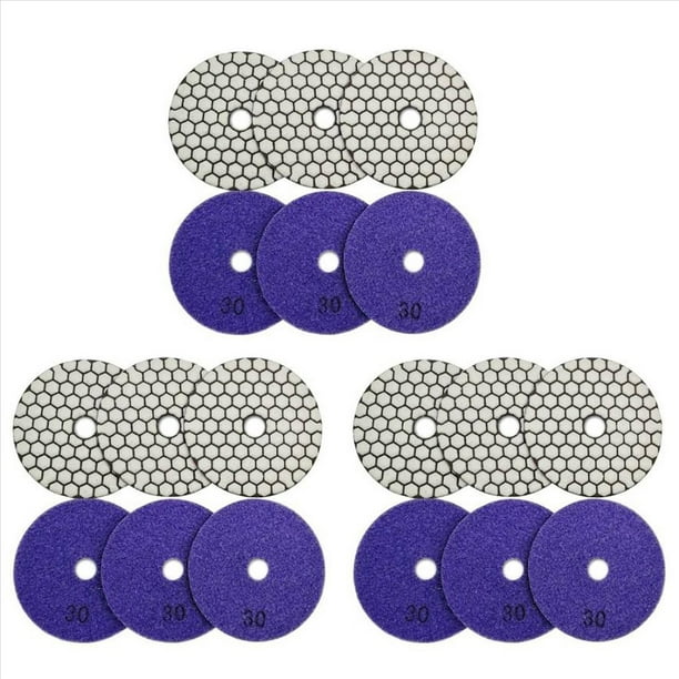 18Pcs Dia 4 Pulgada / 100mm Grit 30 Almohadillas de Pulido en Seco de Diamante Disco de Lijado en Seco Flexible de Resina para MáRmol de Granito CeráMica