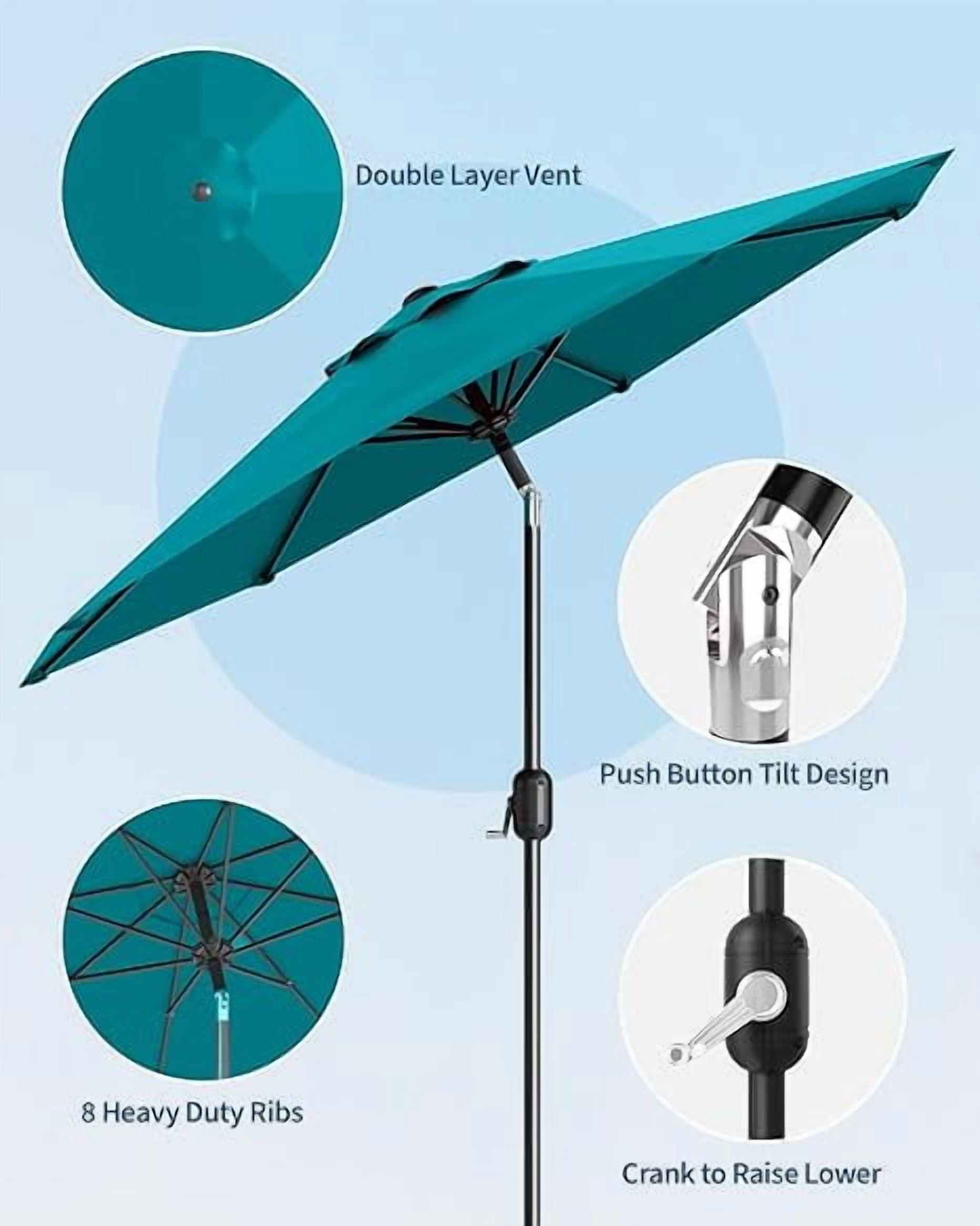 Outdoor Patio Umbrella With UV Protection - Waterproof 9-Foot Market Umbrella for Garden, Deck, Pool & Backyard, Heavy Duty Aluminum Pole