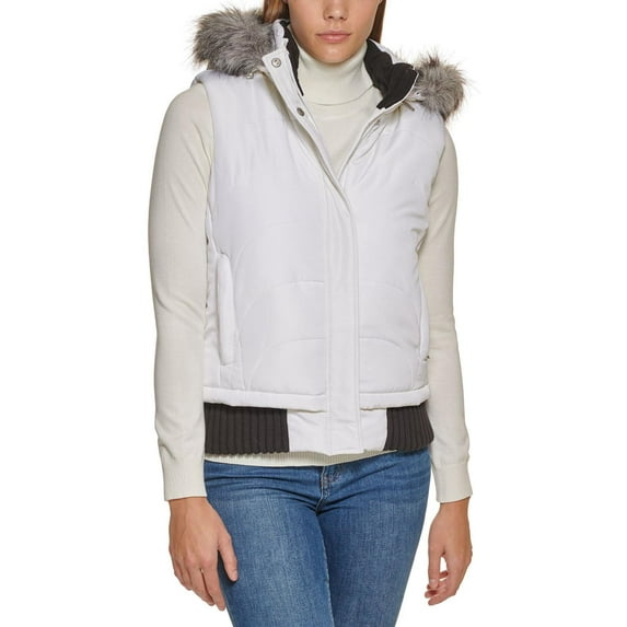 Calvin Klein Womens Quilted Faux Fur Vest