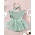 thumbnail image 5 of FEORJGP Toddler Baby Girls Rompers Dress 0-2Y Infant Fly Sleeve Jumpsuit Flower Embroidery Tulle Skirt Hem Bodysuits Crew Neck Summer Clothes with Headband Newborn Princess Dress Casual Cute, 5 of 9