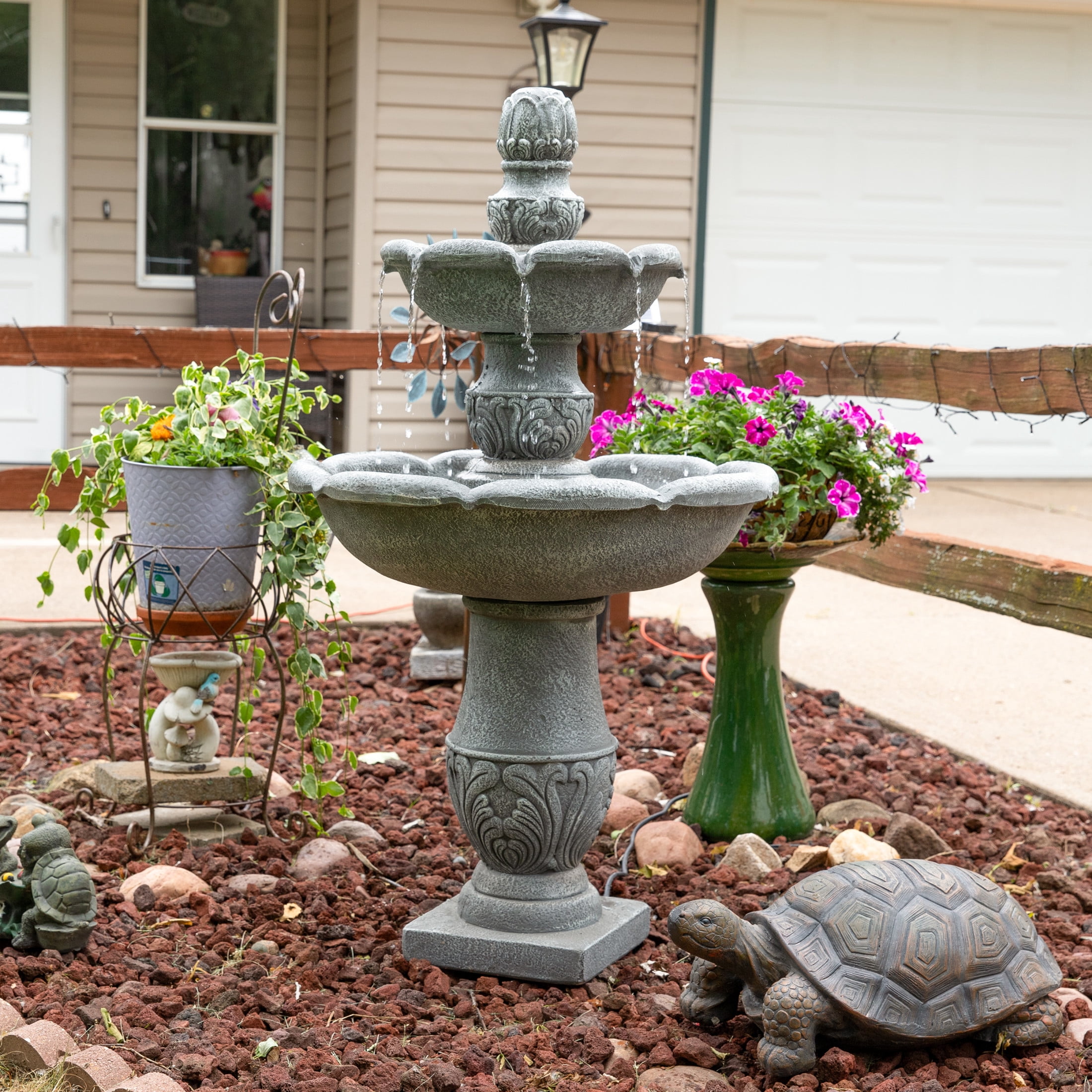 Sunnydaze French Garden Gray Traditional Reinforced Concrete 2-Tier Outdoor Water Fountain
