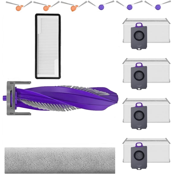 13 Replacement Parts Accessories Compatible with Narwal Flow Robot Vacuum and Mop Combo, 1 Roller Brush, 1 HEPA Filters, 1 Self-Cleaning Roller Mop, 4 Dust Bag, 6 Edge Cleaning Brush