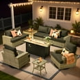 thumbnail image 3 of Vcatnet Patio Outdoor Conversation Set, 10 Pieces Sectional Sofa with 54" Fire Pit, All Weather Wicker Patio Furniture Set with Swivel Rockers and Solar Powered Coffee Table, Black, 3 of 10