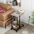thumbnail image 2 of IdeaHouse Table d'Appoint en Forme de C avec Station de Recharge, Table de Bout à Dessus Rabattable avec Ports USB et Prises, Table d'Appoint Étroite avec Étagère de Rangement à 3 Niveaux, Table en C pour Petits Espaces, Chambre, Salon, Gris, 2 of 7