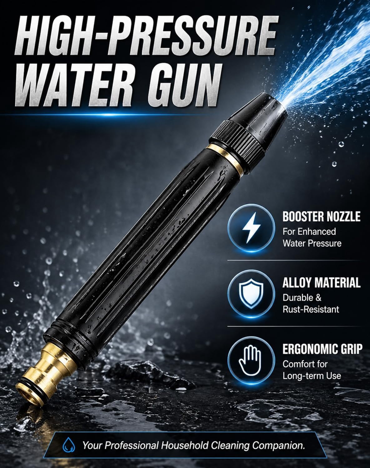 Heavy Duty Adjustable Twist Hose Nozzle Jet Sweeper Nozzle - 2026 Adjustable Metal Nozzle Garden Hose Sprinkler, Powerful High-Pressure Water Gun for Car Cleaning Driveway Cleaning
