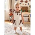 thumbnail image 5 of RUINIXCW Toddler Baby Girl Football Dress Outfit Infant Girl Summer Fall Tank Dress Rubby Embroidery Sleeveless Turn Down Collar Dot Ruffled Dress, 5 of 10