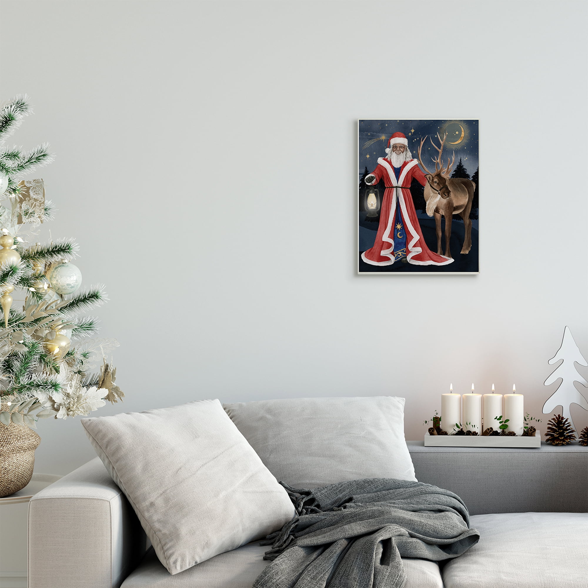 Stupell Industries Santa Claus Under Night Sky Winter Lantern Holiday Painting Unframed Art Print Wall Art, 10 x 15