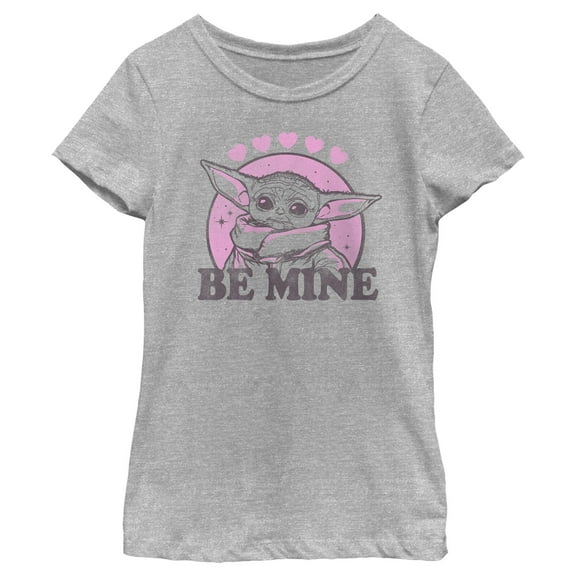Girl's Star Wars: The Mandalorian Valentine's Day Grogu Be Mine Retro  Graphic Tee Athletic Heather X Large