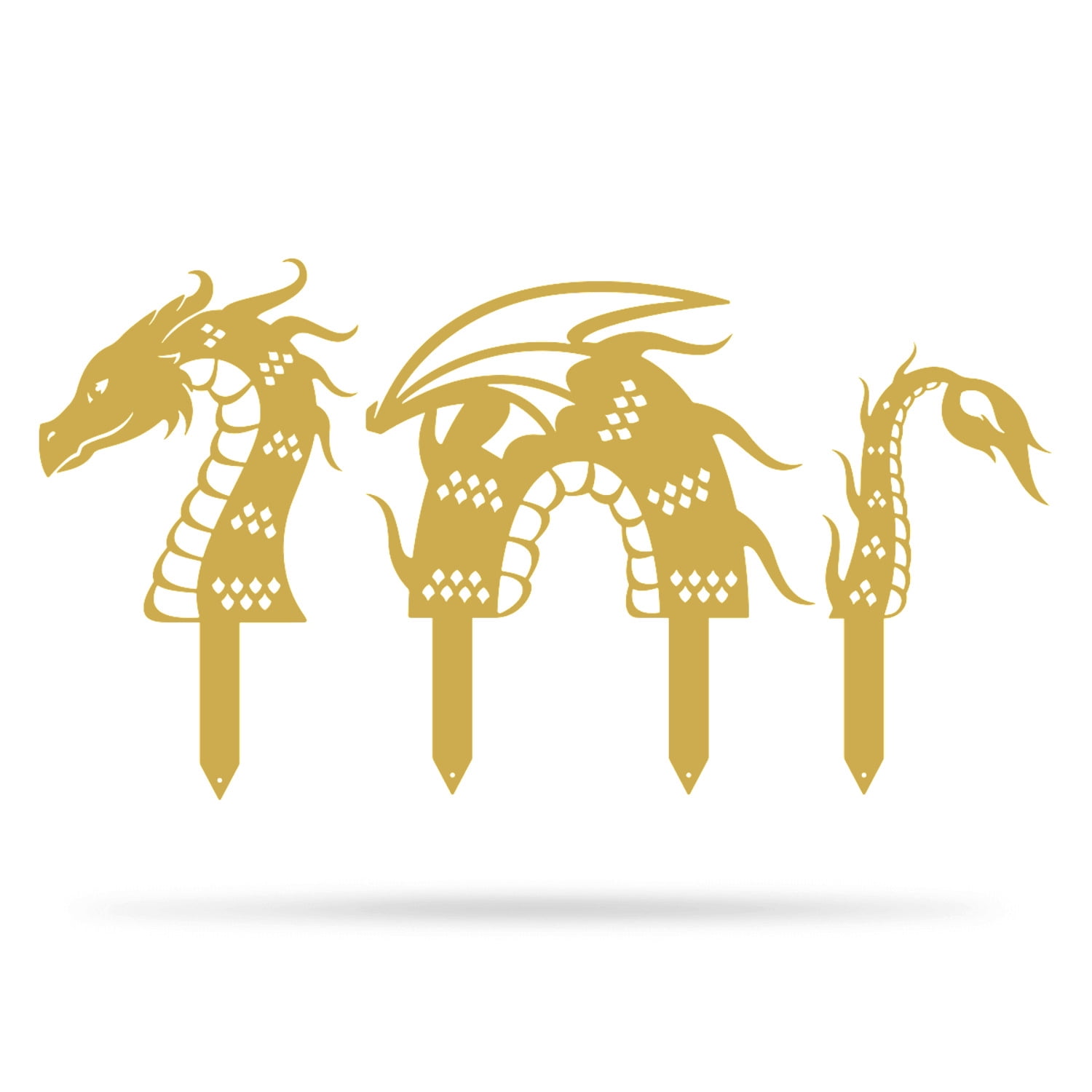 RealSteel Garden Art - Dragon Yard Decoration, 3-Piece Set with Built-In Stakes (8"x18"/ Green)