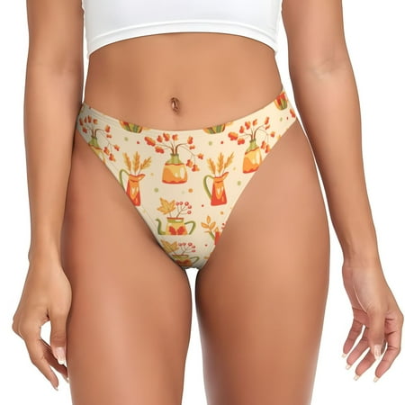 Adobk Fall Leaves Print Seamless Women Underwear Thongs No Show Ladies Thong No Line Breathable Comfortable Panties Undies for Women-Large