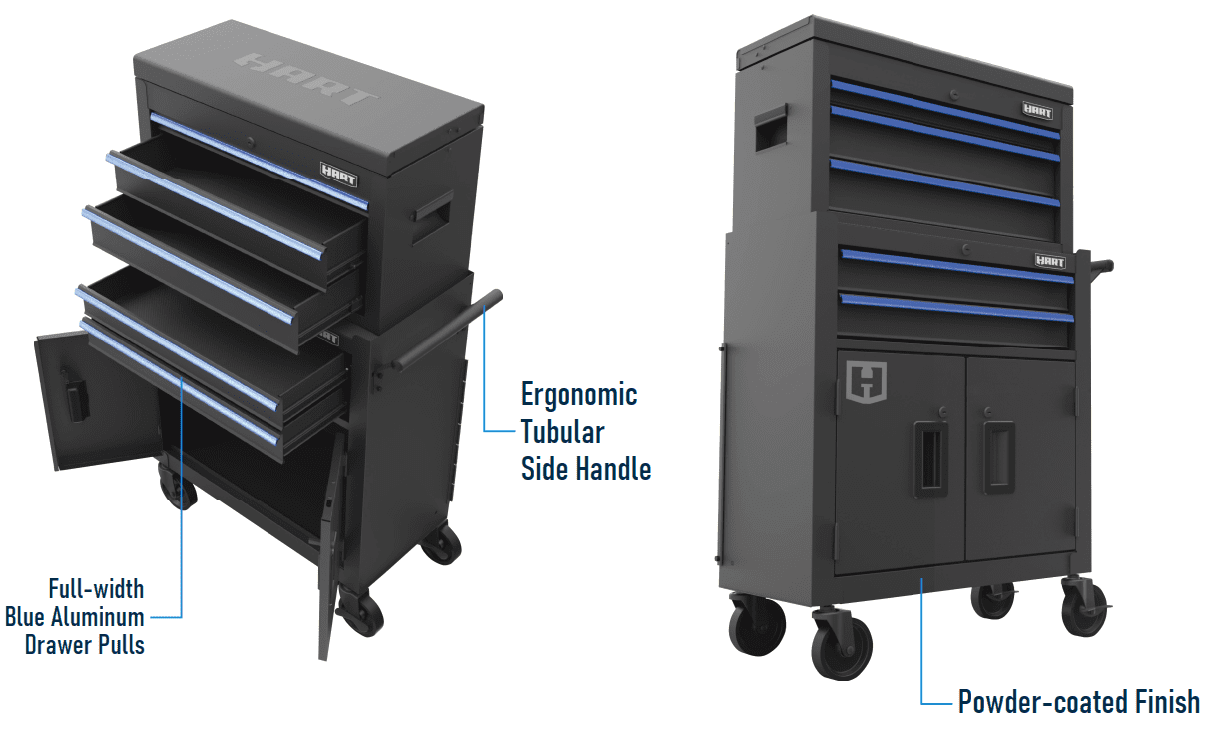 Hart 24-inch Steel Tool Chest Combo with Built-In Power Strip, 400 lb Capacity