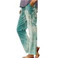 thumbnail image 3 of QATAINLAV Womens Lightweight Linen Summer Beach Pants with Pockets Trendy Printed Straight Leg Lounge Trousers Plus Size Vacation Clothes Streetwear Green XXXXL Hoy Oferta Flash, 3 of 6