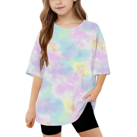 Shirts for Girl Round Neck Tshirt Short Sleeve Shirts Girl Tie Dye Tshirt for Girls Girls Blouses Size 8-10 items ordered by me