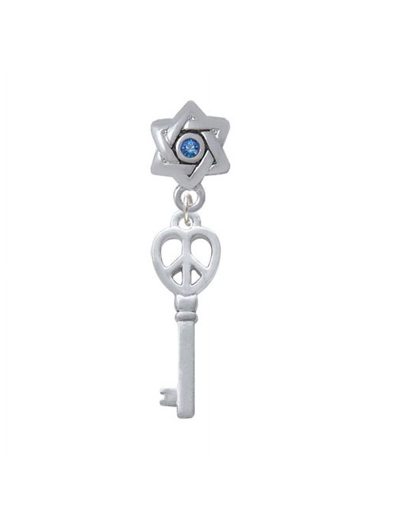 Open Peace Heart Key - Star of David with Blue Crystal Charm Bead