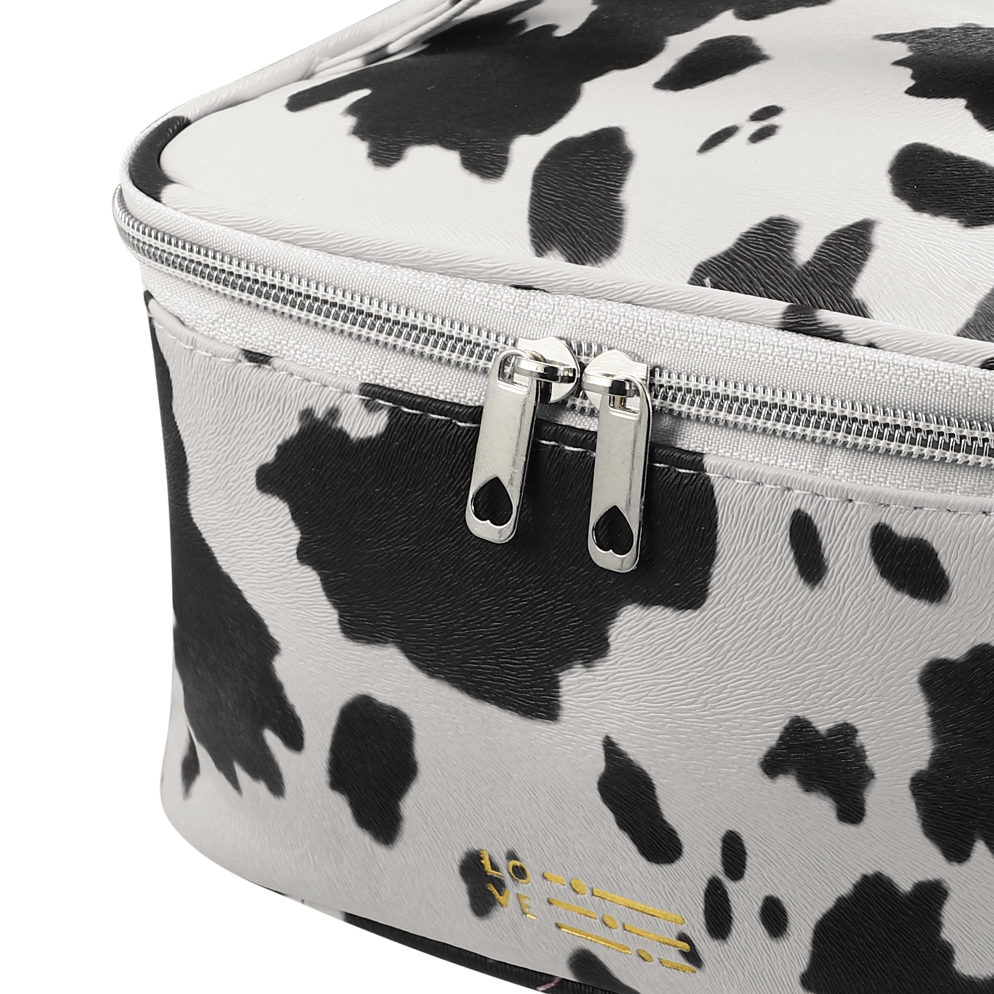 Unique Bargains Make Up Bag Cosmetic Travel Bag Organizer Bag Faux Leather Black White