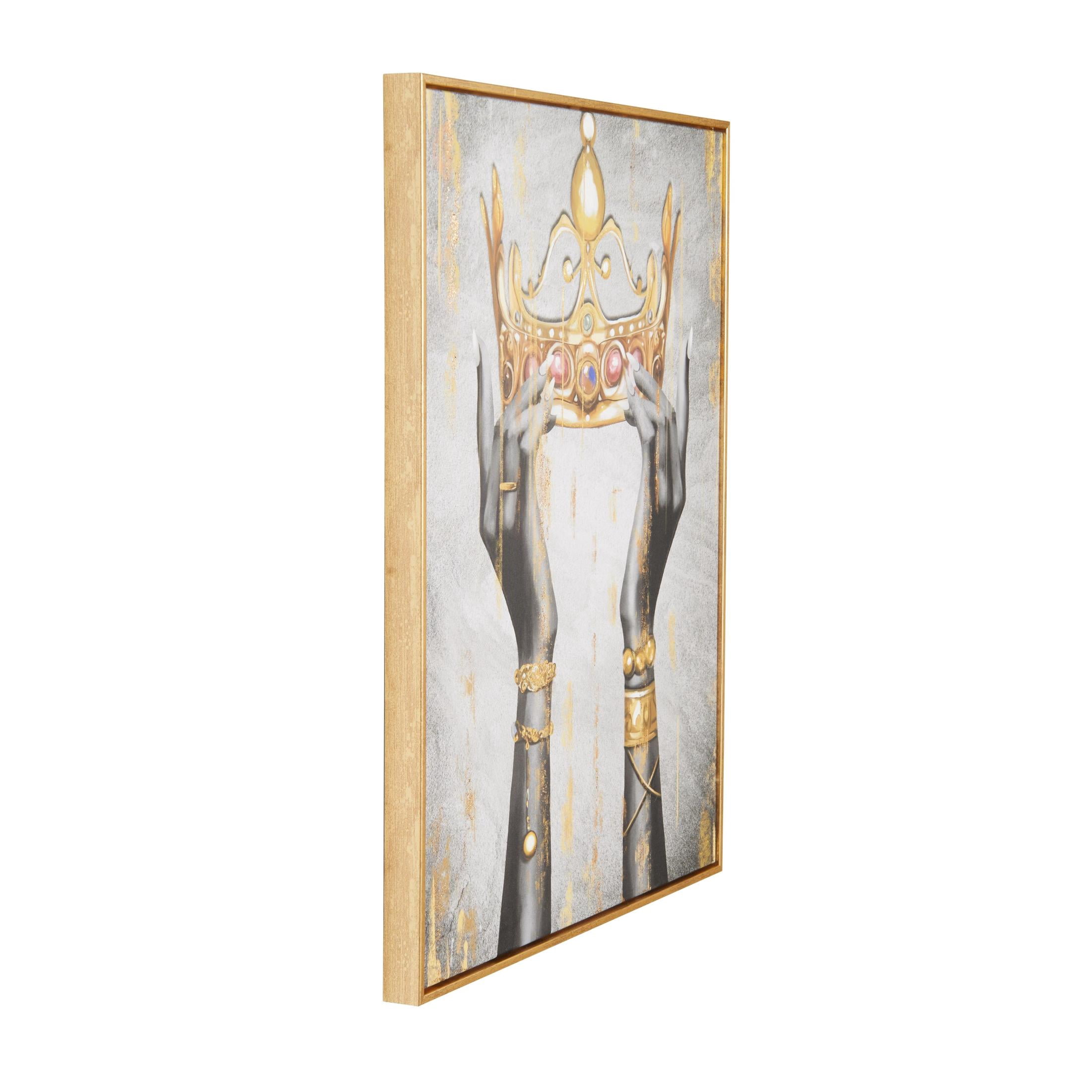 24" x 24" Crown Framed Wall Art with Shaded Hands and Metallic Foil Accents, by DecMode