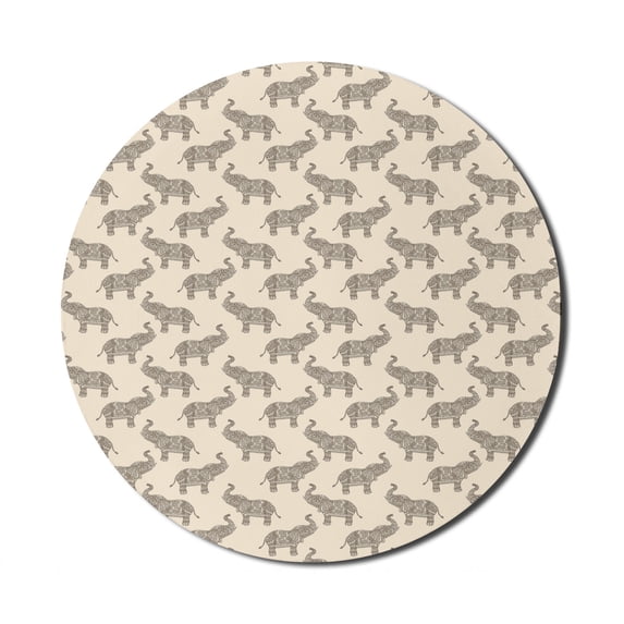 Animal Mouse Pad for Computers, Hand Drawn Zentangle Patterned Repetitive Illustration, Round Non-Slip Thick Rubber Modern Gaming Mousepad, 8" Round, Sepia and Champagne, by Ambesonne