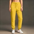 thumbnail image 4 of Women's Fleece Lined Joggers with Pockets High Waisted Straight Leg Sweatpants Winter Warm Lounge Jogging Pants Yellow S, 4 of 4