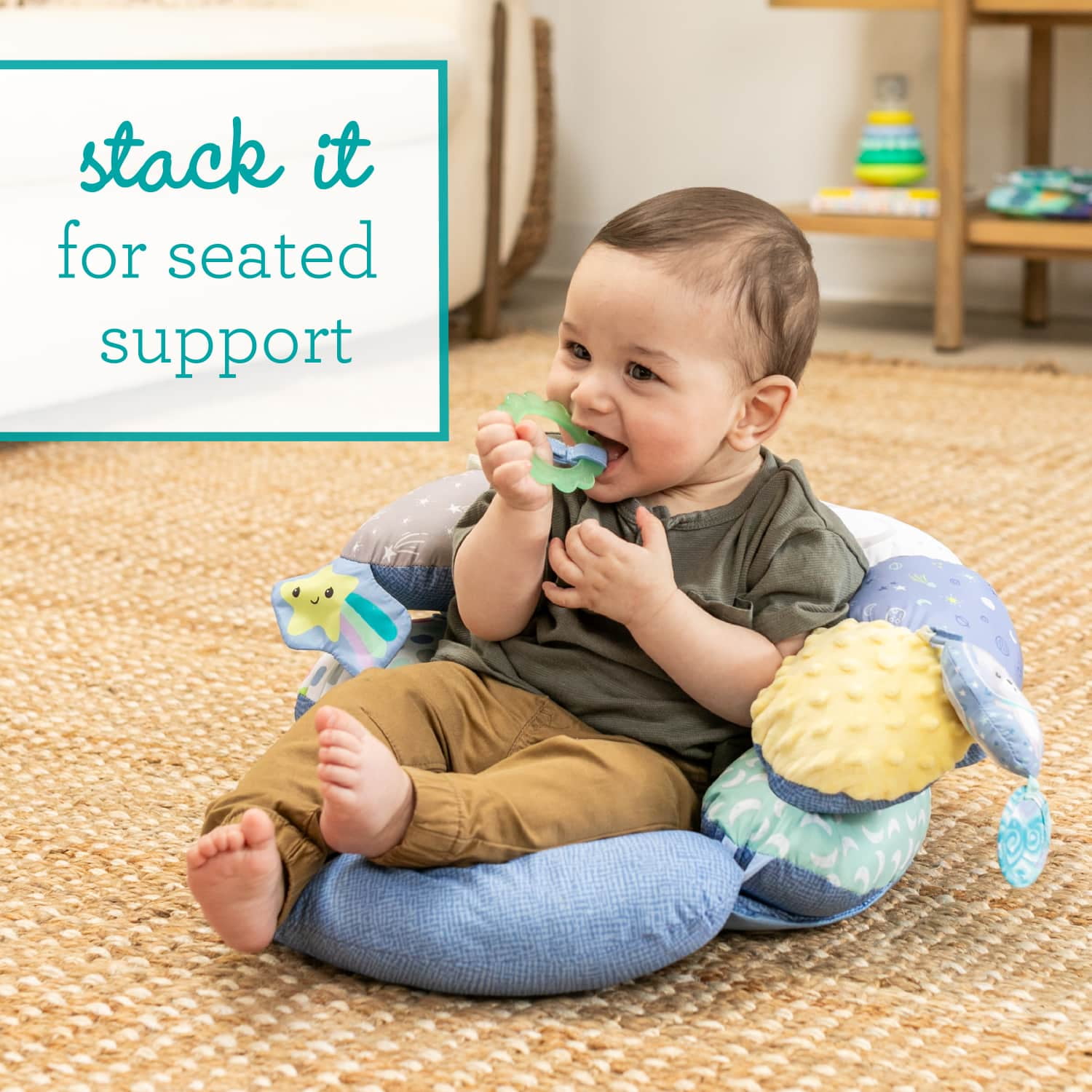 Infantino 2-in-1 Tummy Time & Seated Support Activity Gym for Ages 6-12 Months, Multicolor Space