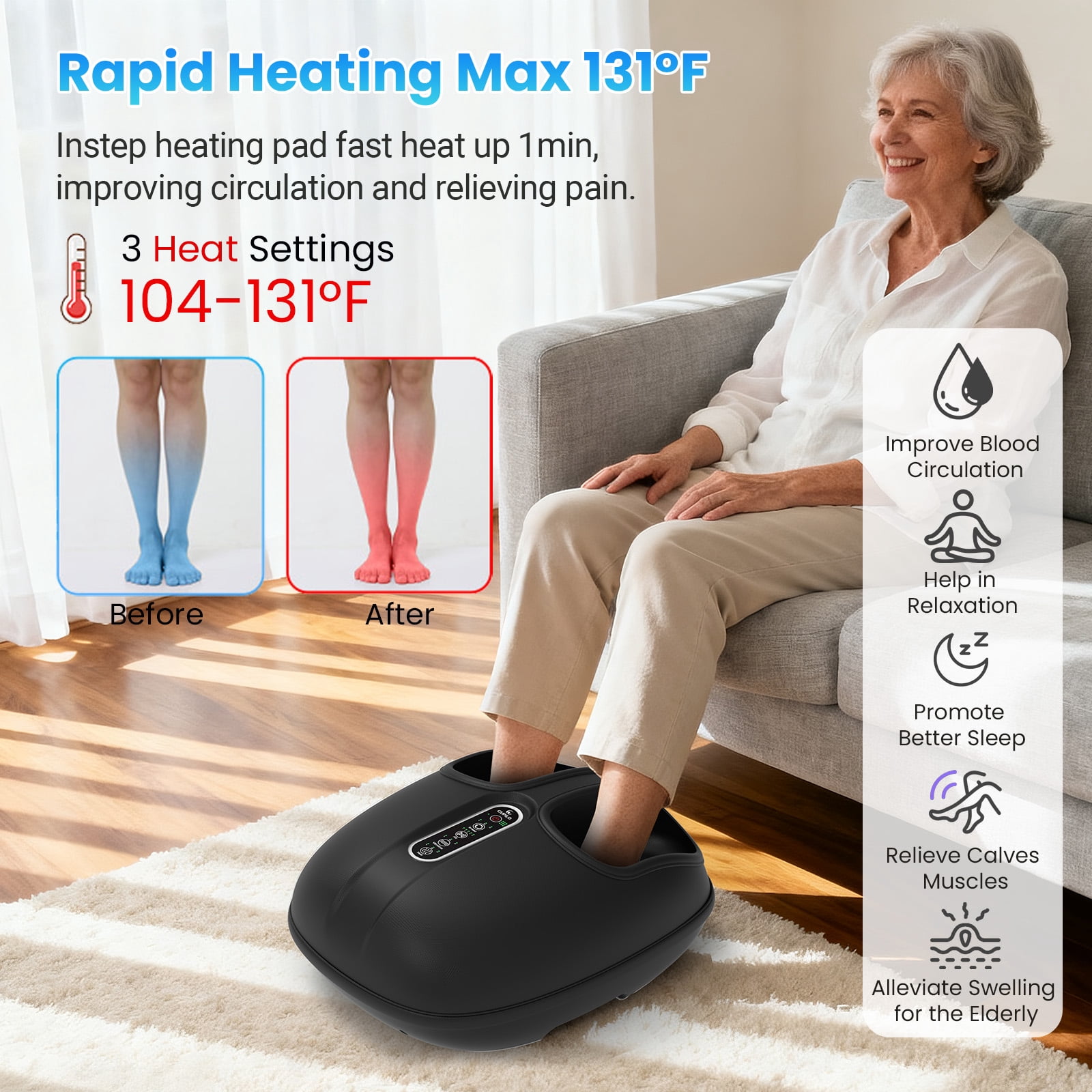 Cupilo Foot Massager Machine with Heat & Remote Control, Shiatsu Deep Kneading Foot Massager for Plantar Fasciitis, Tired Muscles, Neuropathy, Blood Circulation, Birthday Gifts, Size up to 13''