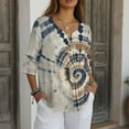 thumbnail image 3 of Xoenoiee Tie Dye Print Womens Cotton Linen Button Down Shirts 3/4 Sleeve Casual Loose Fit V Neck Stylish Breathable Summer Spring Blouses Top, 4XL, 3 of 7