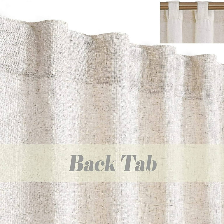 Non-See-Through Linen Curtains - 2 Panels 52x72 Inches, Light Filtering Back Tab Farmhouse Drapes