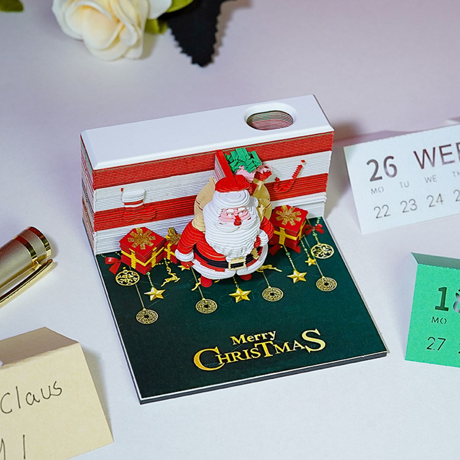 Clode 2026 3D Desk Calendar Notepad Christmas 3D Notepad Creative Sculpture Desk Calendar with Memo Notes | Christmas Themed Paper Art for Home & Decor 2022 Inspirational Wall Calendar