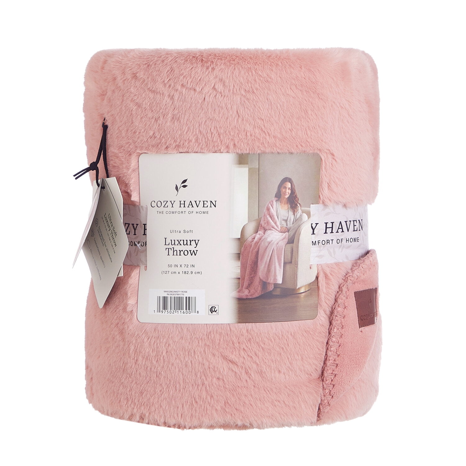 Cozy Haven Luxury Reversible Faux Fur to Plush Oversized Couch Throw Blanket, Pink, 50 x 72 in