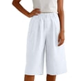 thumbnail image 6 of Staki Womens Shorts Casual Cotton Linen Shorts Elastic Drawstring Summer Beach Vacation Shorts Pockets(White,XL), 6 of 7