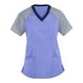 thumbnail image 1 of Pompotops Blouse à Manches Courtes Col en V pour Femmes, Uniforme de Travail Décontracté, Imprimé Dessin Animé, 1 of 6