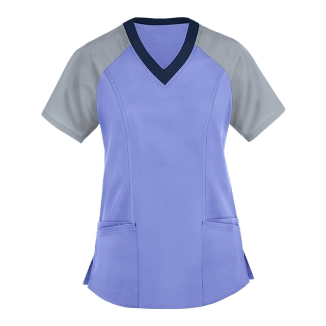 Pompotops Blouse à Manches Courtes Col en V pour Femmes, Uniforme de Travail Décontracté, Imprimé Dessin Animé
