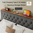 thumbnail image 5 of Honfach King Bed Frame with Storage Drawer, Metal Platform Bed with Charging Station, Upholstered Button Tufted Storage Headboard, Grey, 5 of 9