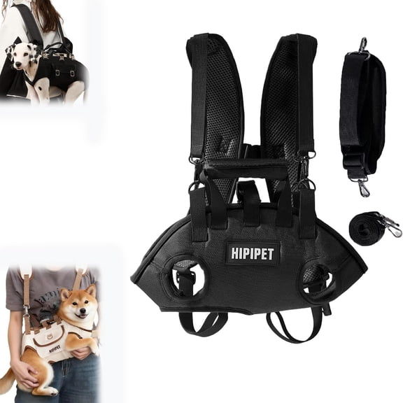 Small Dog Whole Body Lift Harness Carrier Backpack, Adjustable Padded Breathable Pet Sling, Hands Free Shoulder Strap with Treat Bag, for Cats Puppies Senior Mobility